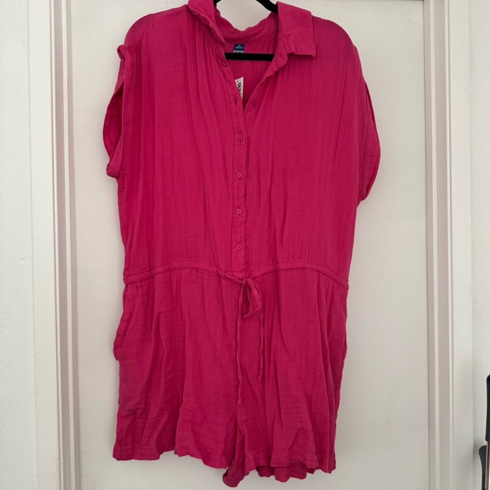 Old Navy Pink Short Sleeve Button Down Romper